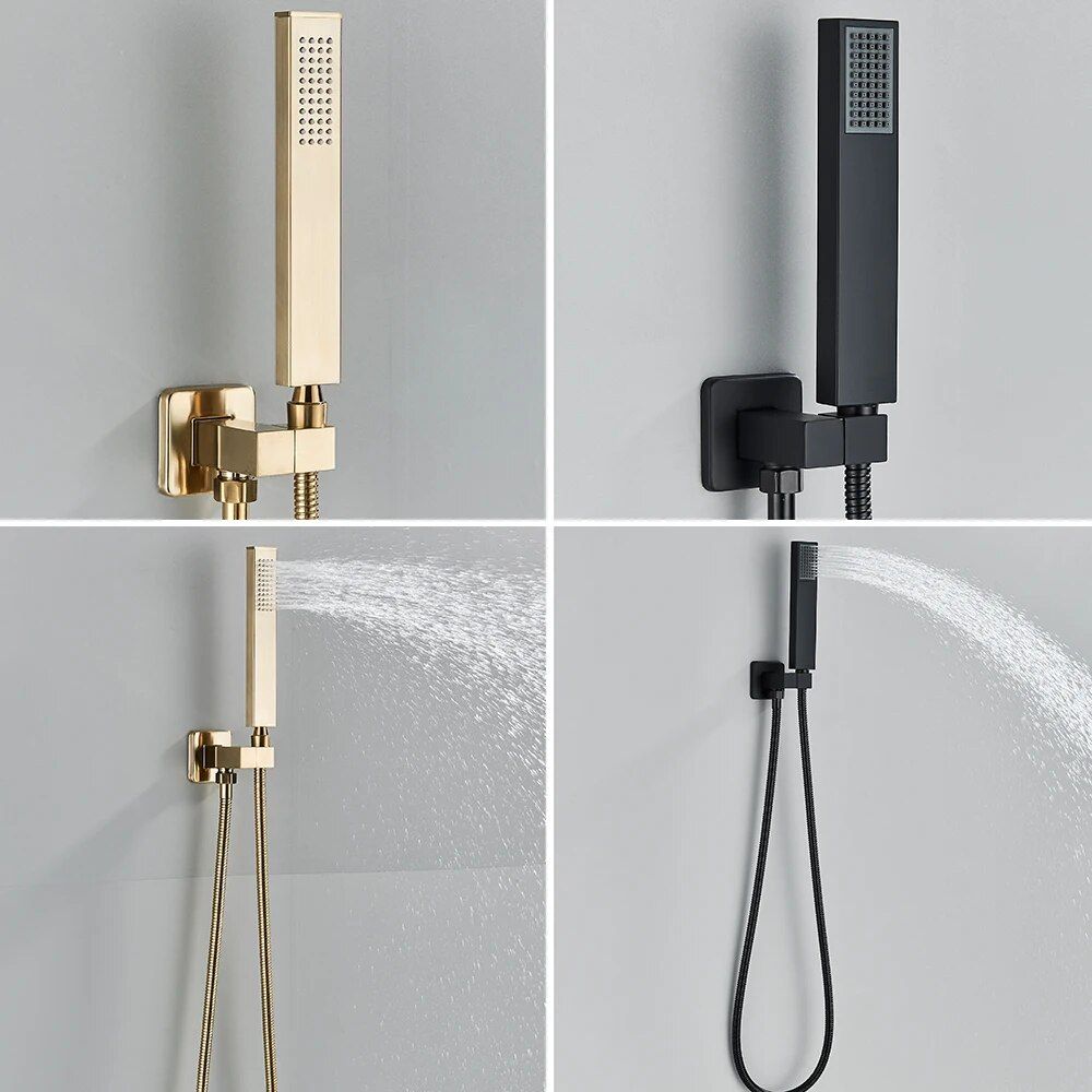 Luxury Gold Thermostatic LED Shower Set with Rainfall & Waterfall Ceiling Mount - Image 3