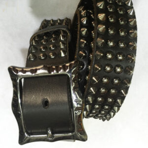 Unisex Day-Clasp Pointed Rivet Belt Made From Full-Grain Cowhide Leather